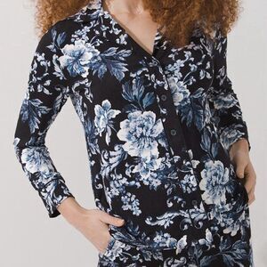 NWT Soma Cool Nights Notch Collar Boudoir Floral Black Top Sz XL Long Sleeve